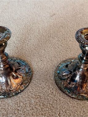Gorham Silver-Tone Embossed Metal Candlestick Pair